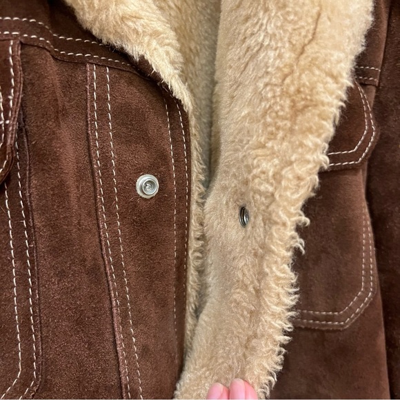 JC Penney Leather Jacket Mens 38 Brown Suede Sherpa Lined Vintage Ranch Cowboy - Picture 5 of 9